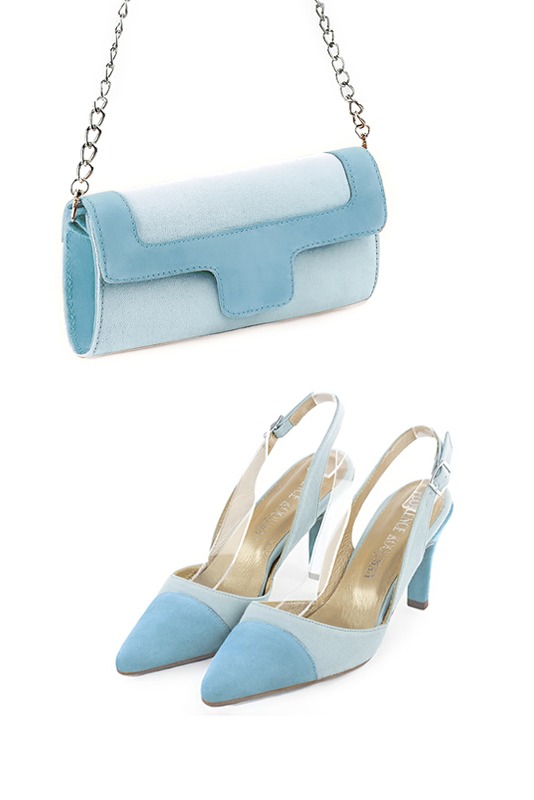 Dress clutch for wedding and parties in sky blue - Worn view